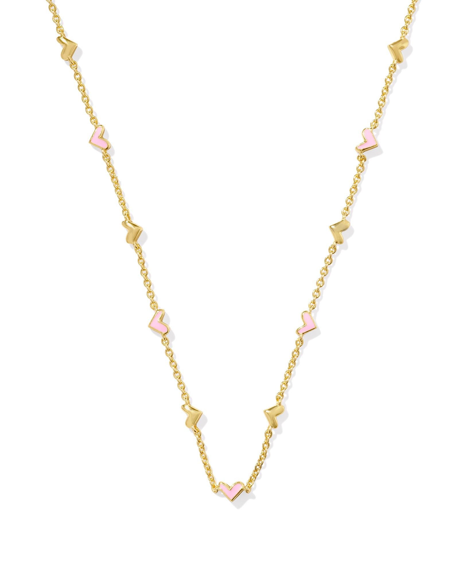 Kendra Scott Haven Heart Strand Necklace Gold Pink Enamel