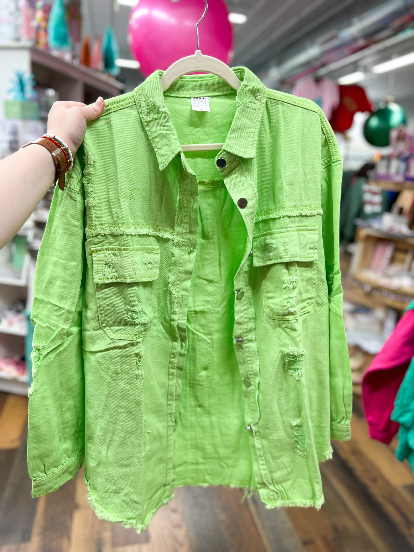 Lime Green Distressed Shacket
