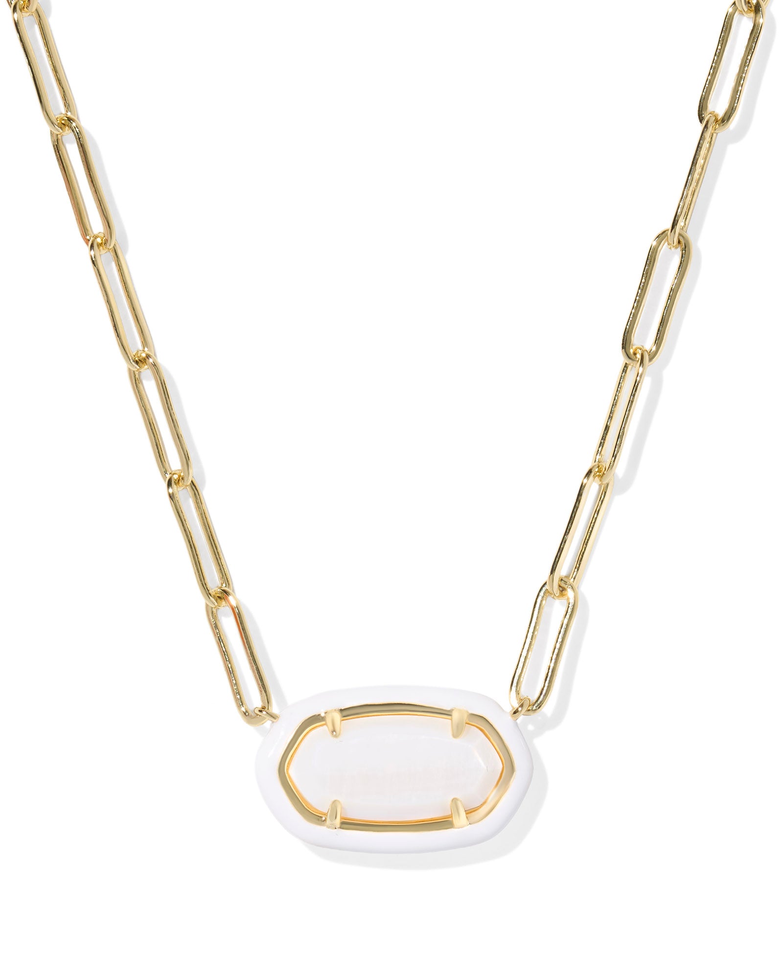 Elisa Enamel Frame Gold White Paperclip Necklace| Kendra Scott main image 1