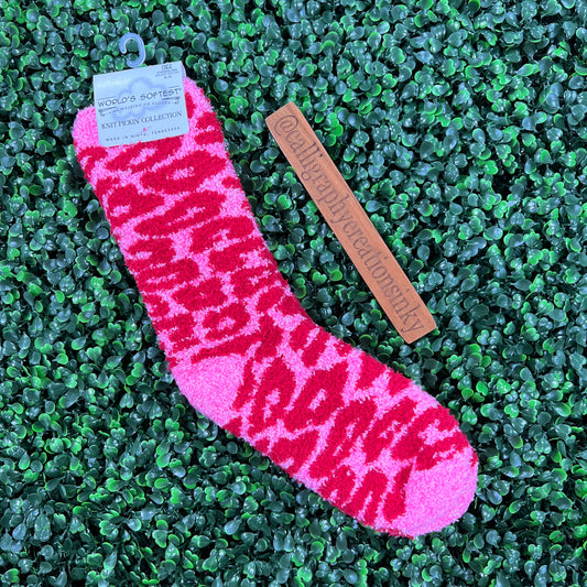 Pink Leopard Holiday Knit Pickin’ Fireside Crew | World’s Softest Socks