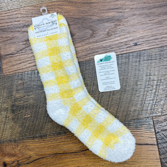 Yellow Check Holiday Knit Pickin’ Fireside Crew | World’s Softest Socks