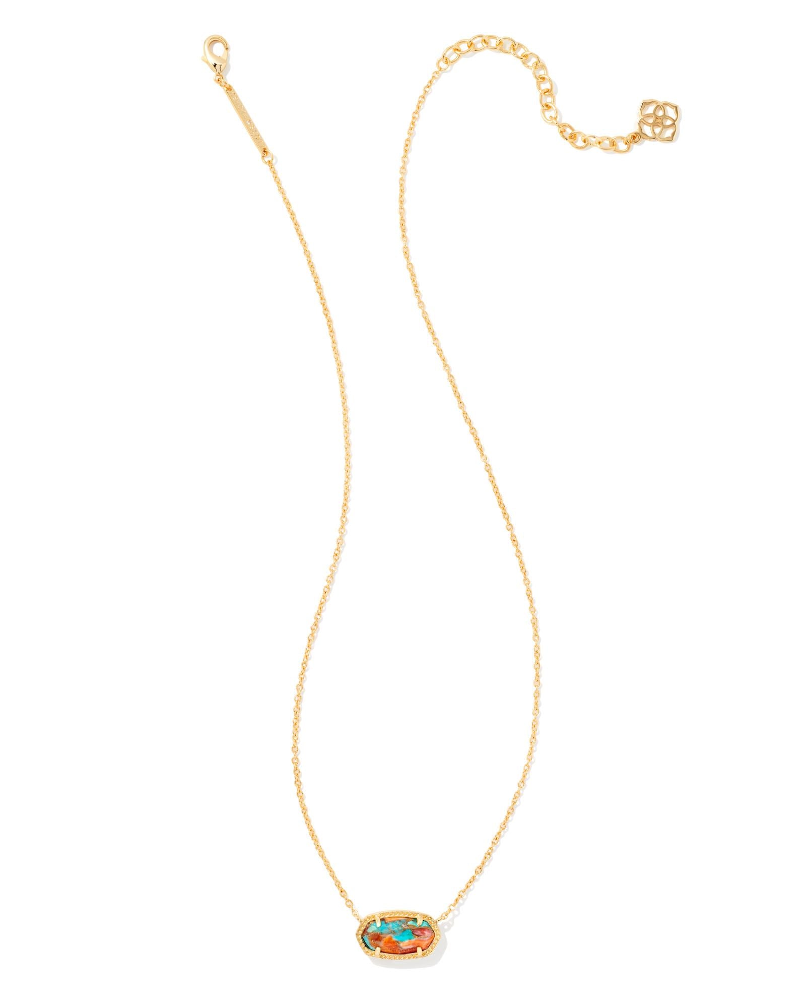 Kendra Scott Elisa Pendant Necklace - Gold Bronze Veined Turquoise Red Oyster