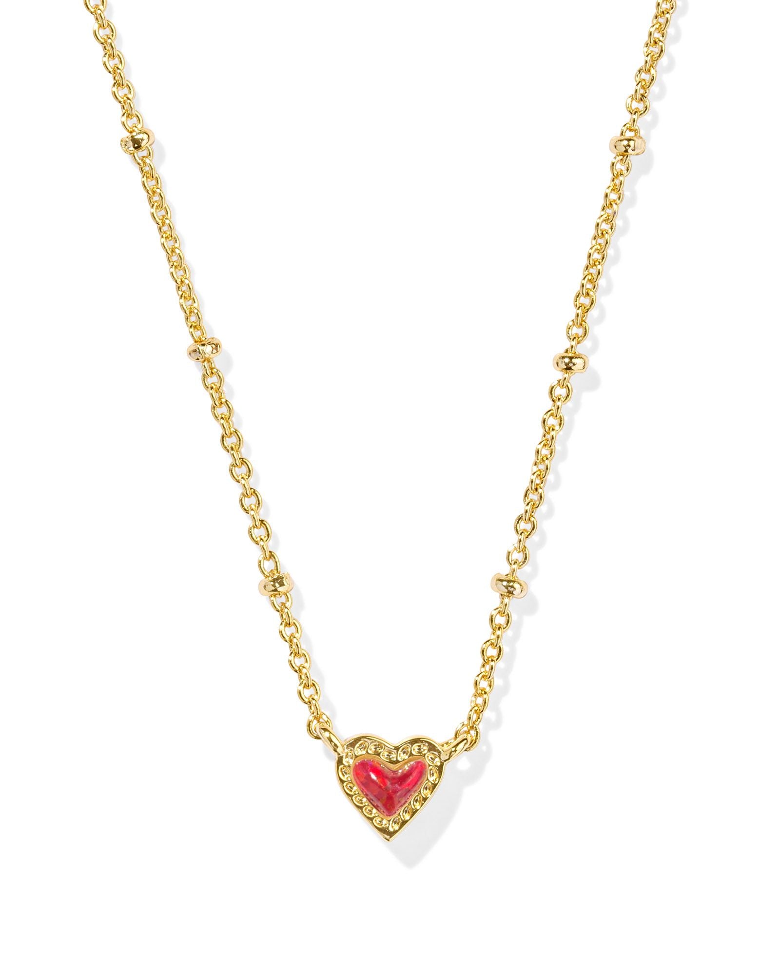 Kendra Scott Mini Ari Heart Satellite Necklace - Gold Red Kyocera