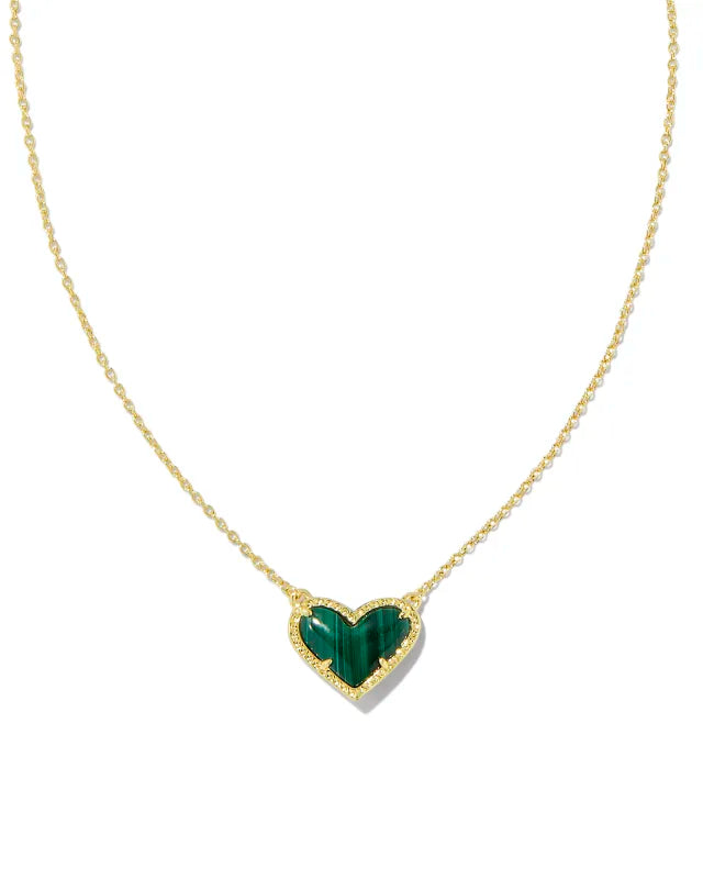 Kendra Scott Ari Heart Pendant Necklace Gold Green Malachite