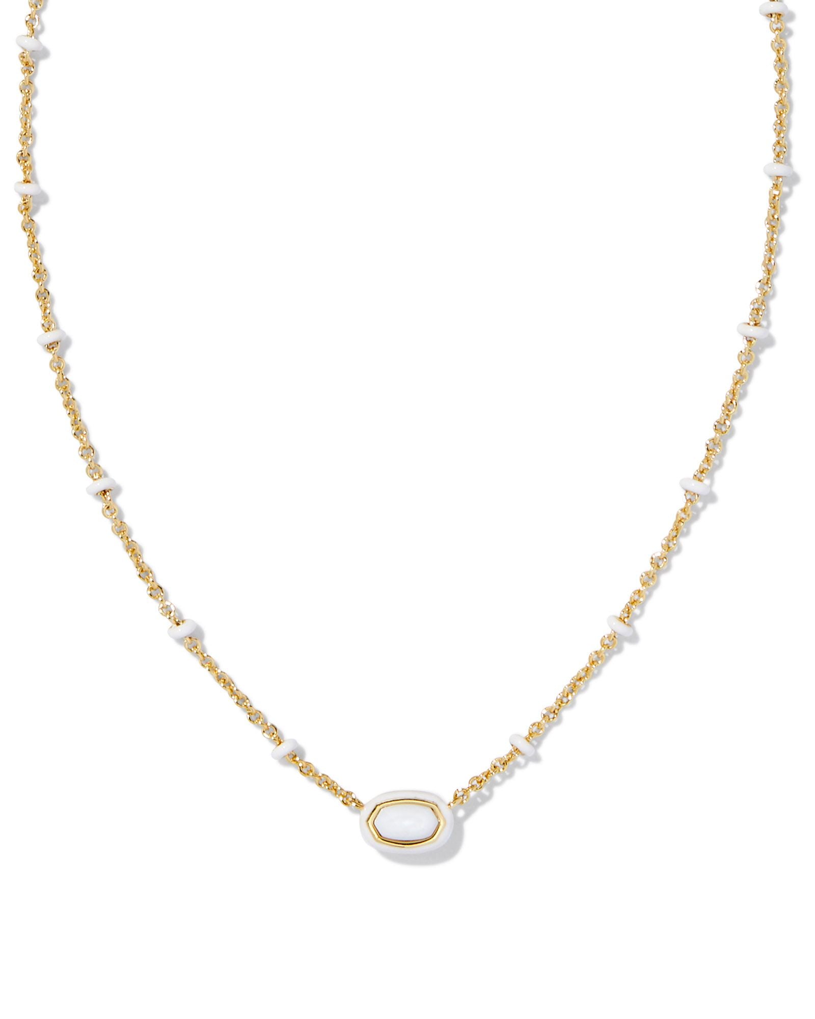 Kendra Scott Mini Elisa Enamel Frame Short Pendant Necklace - Gold White Mother Of Pearl