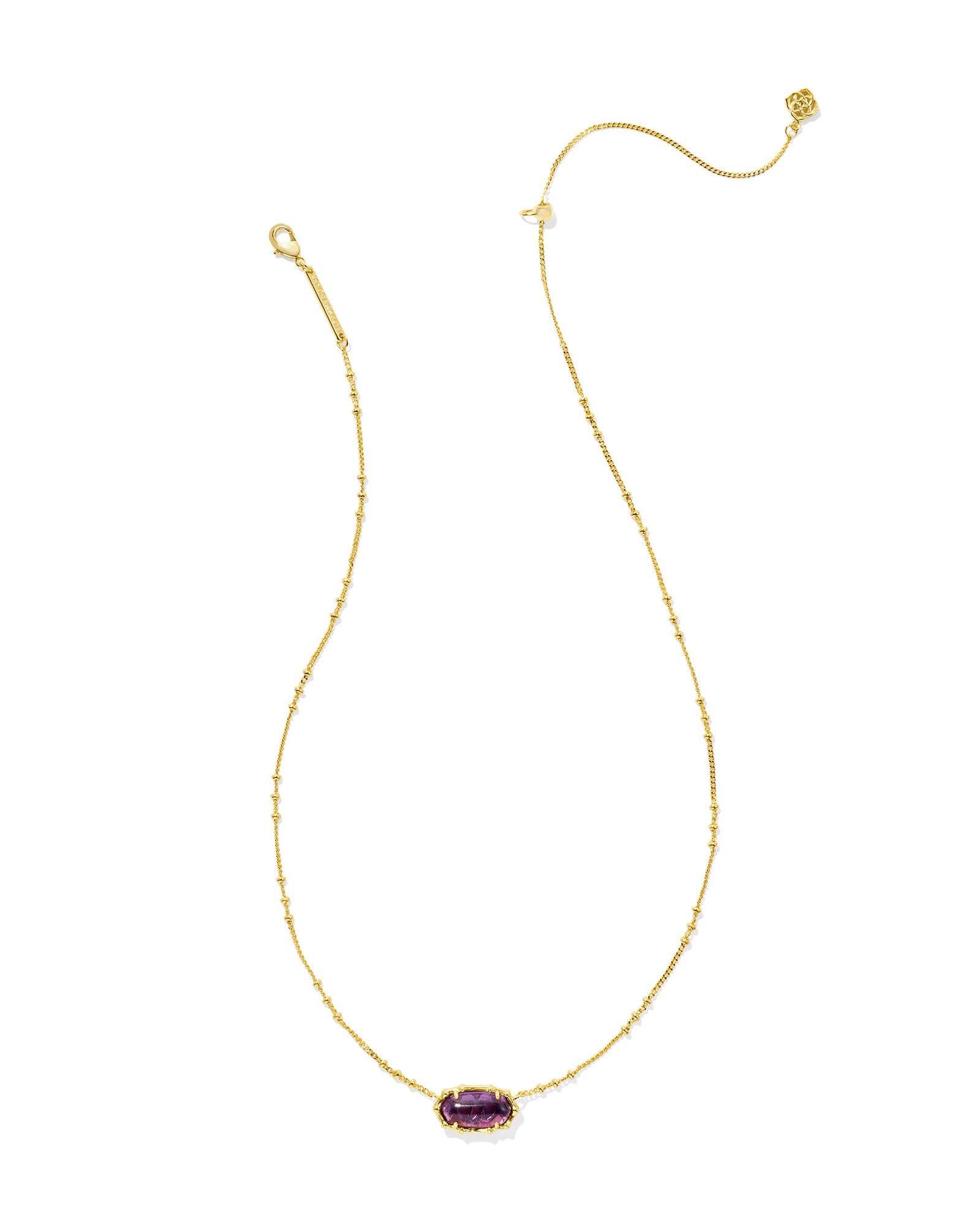 Kendra Scott Elisa Bamboo Frame Short Pendant Necklace - Gold Dark Purple Amethyst