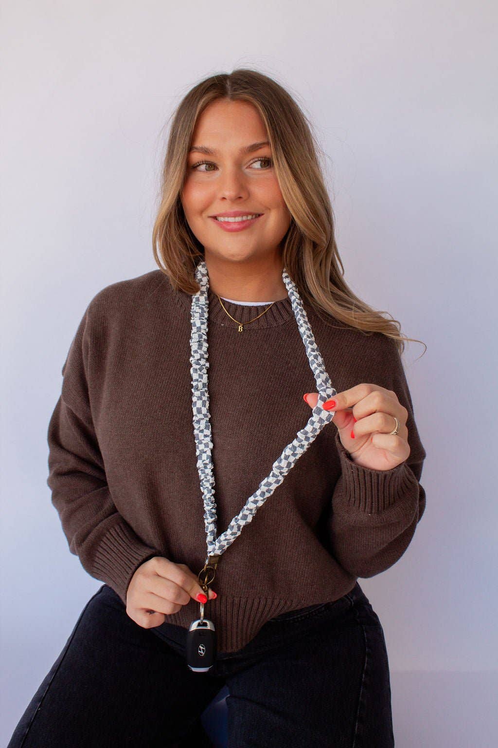 Andi x Rad Rev Grey Checkered Scrunchie Lanyard