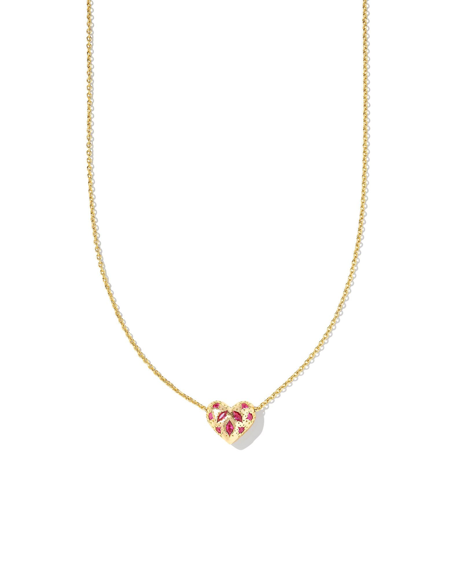 Kendra Scott Holland Heart Short Pendant Necklace - Gold Pink Crystal