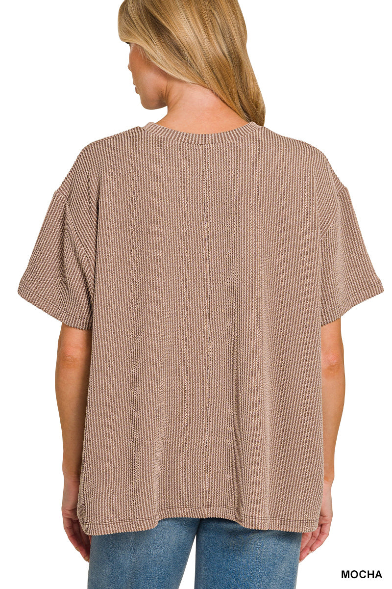 Mocha | Ribbed Pocket Top