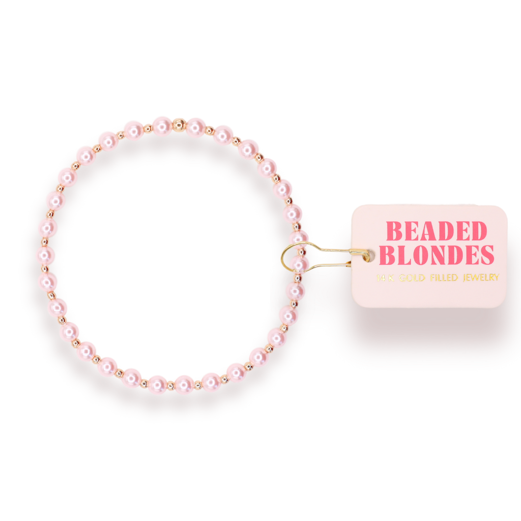Pink Mini Luci Pearl Bracelet in Gold: Standard 6.75 inch | Beaded Blondes