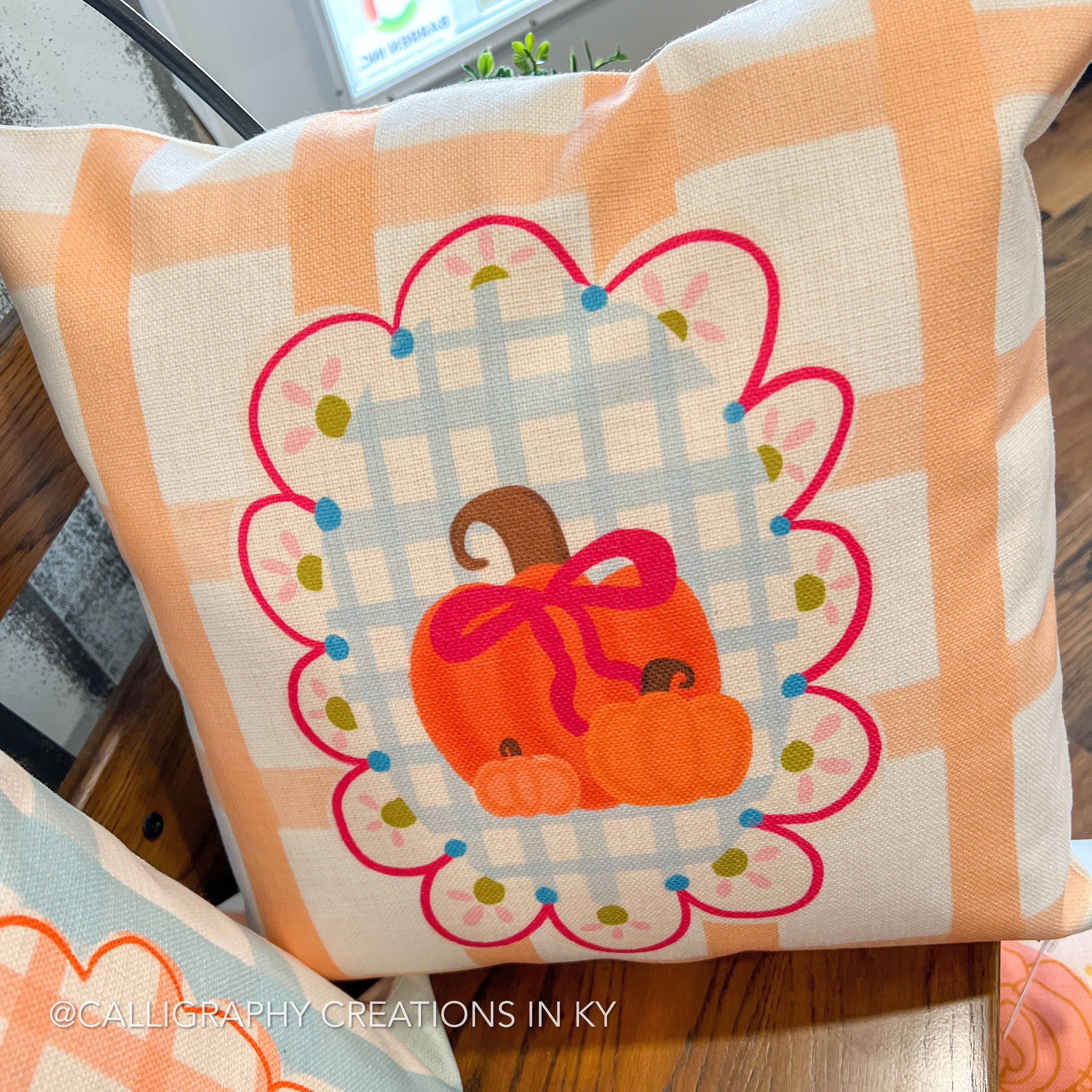Scallop Pumpkin Square Pillow • Doodles by Rebekah