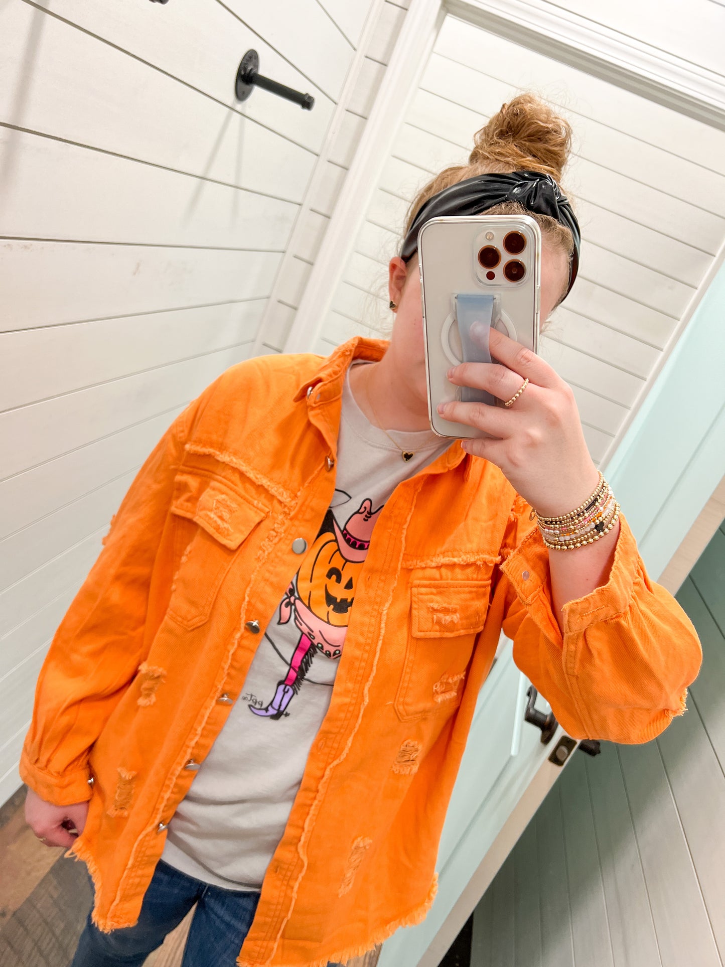 Orange Distressed Shacket – Calligraphy Creations In KY