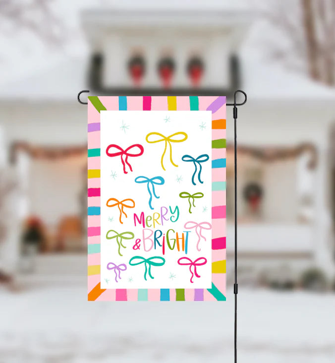 Merry and Bright Bow Garden Flag