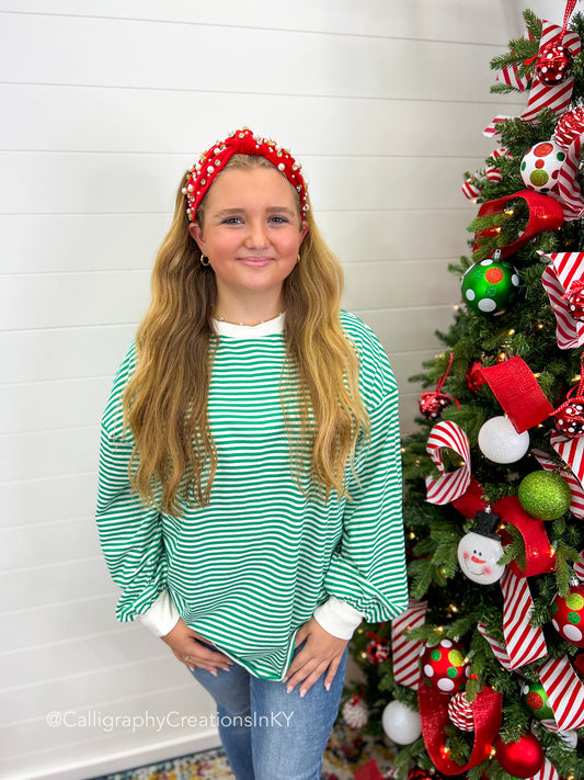 Green | Long Sleeve Cool Stripes Top