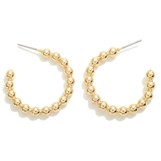 Simple Gold Bead Hoop Earrings