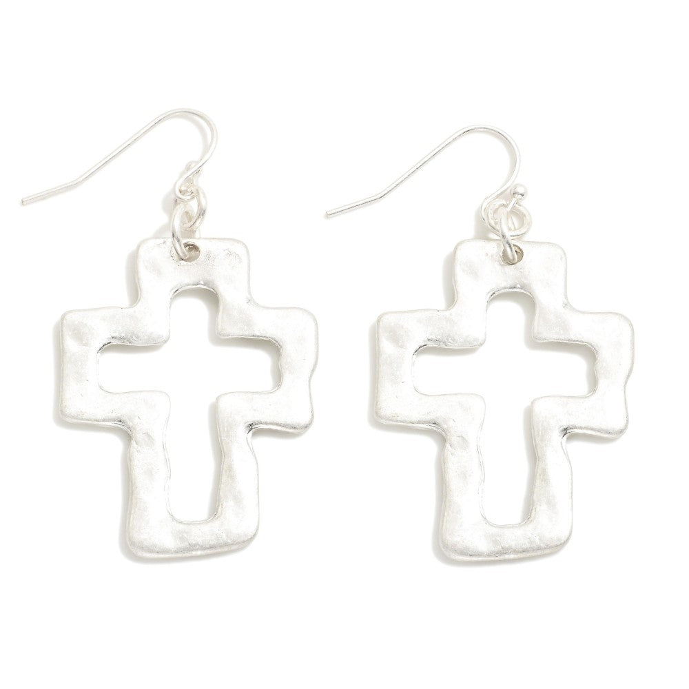 Silver Hammered across Earrings