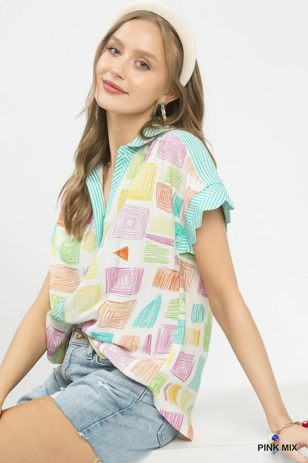 Geometric Spring Button Up Top
