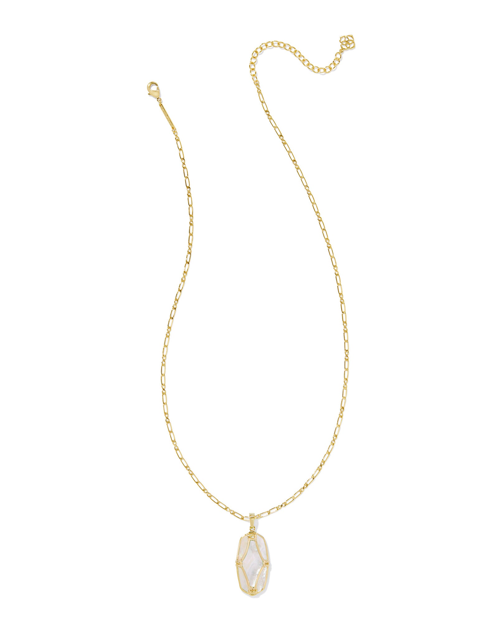 Kendra Scott Elisa Lattice Frame Large Long Pendant Necklace - Gold Ivory Mother Of Pearl