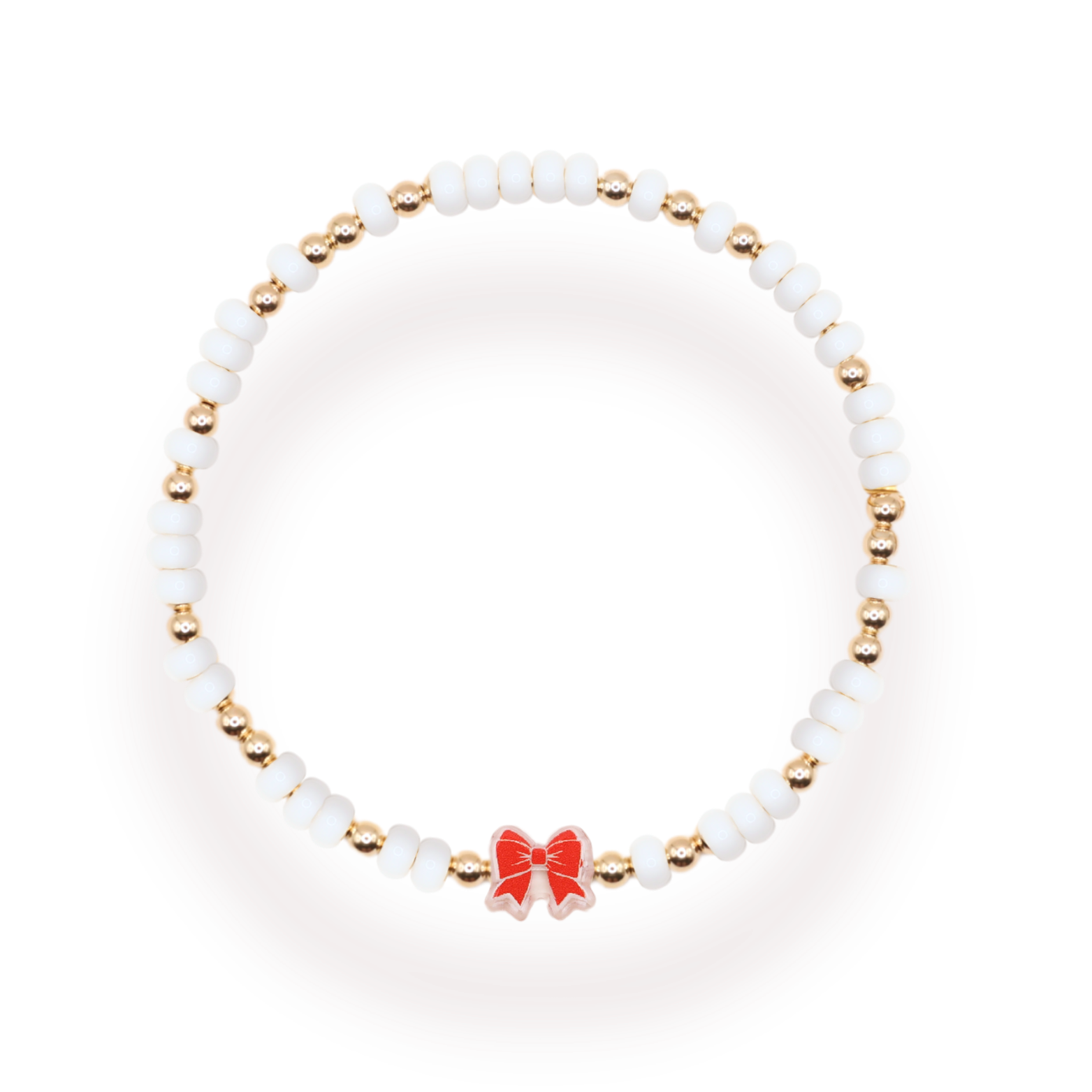 Red and White Bow Bracelet: Standard 6.75 inch / Sprinkle | Beaded Blondes