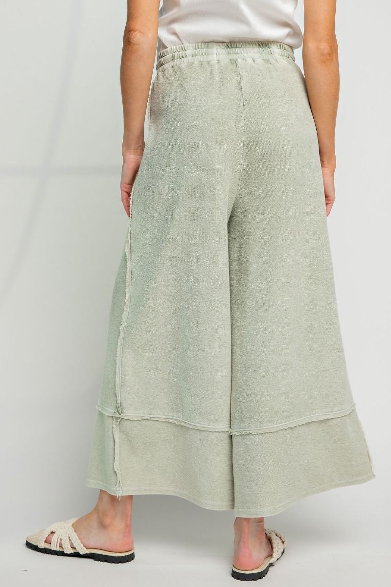 Faded Olive • Mineral Washed Terry Knit Palazzo Pants