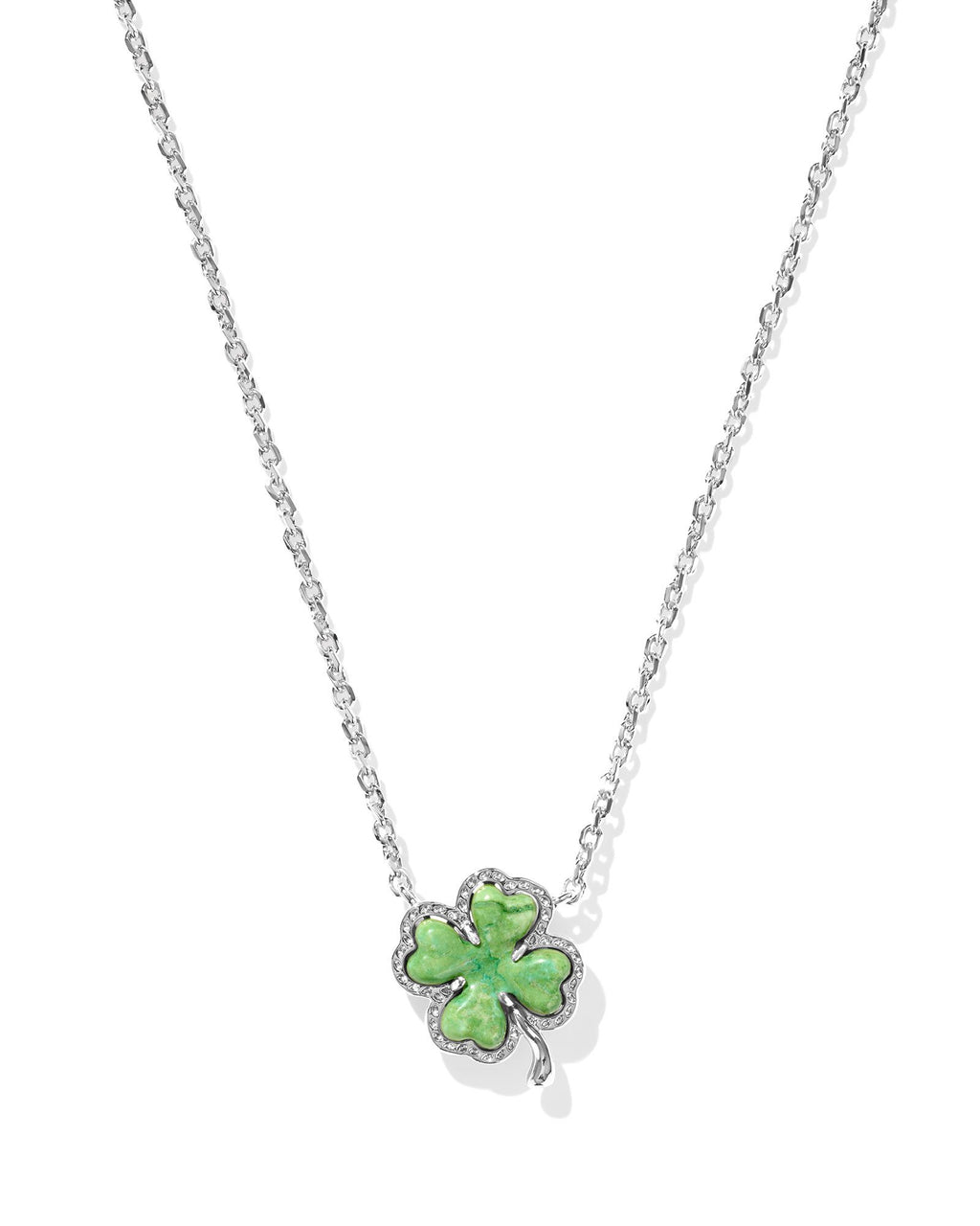 Kendra Scott Clover Short Pendant Necklace - Rhodium Lime Green Magnesite