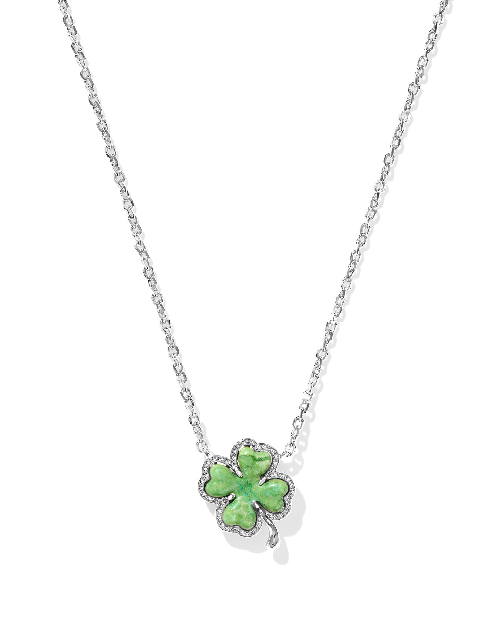 Kendra Scott Clover Short Pendant Necklace - Rhodium Lime Green Magnesite