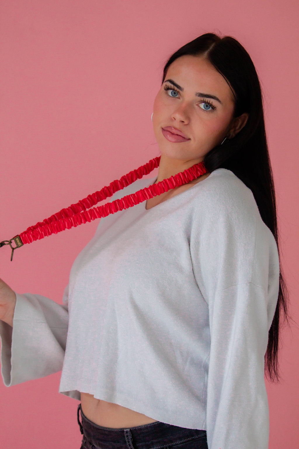 Red Striped Scrunchie Lanyard