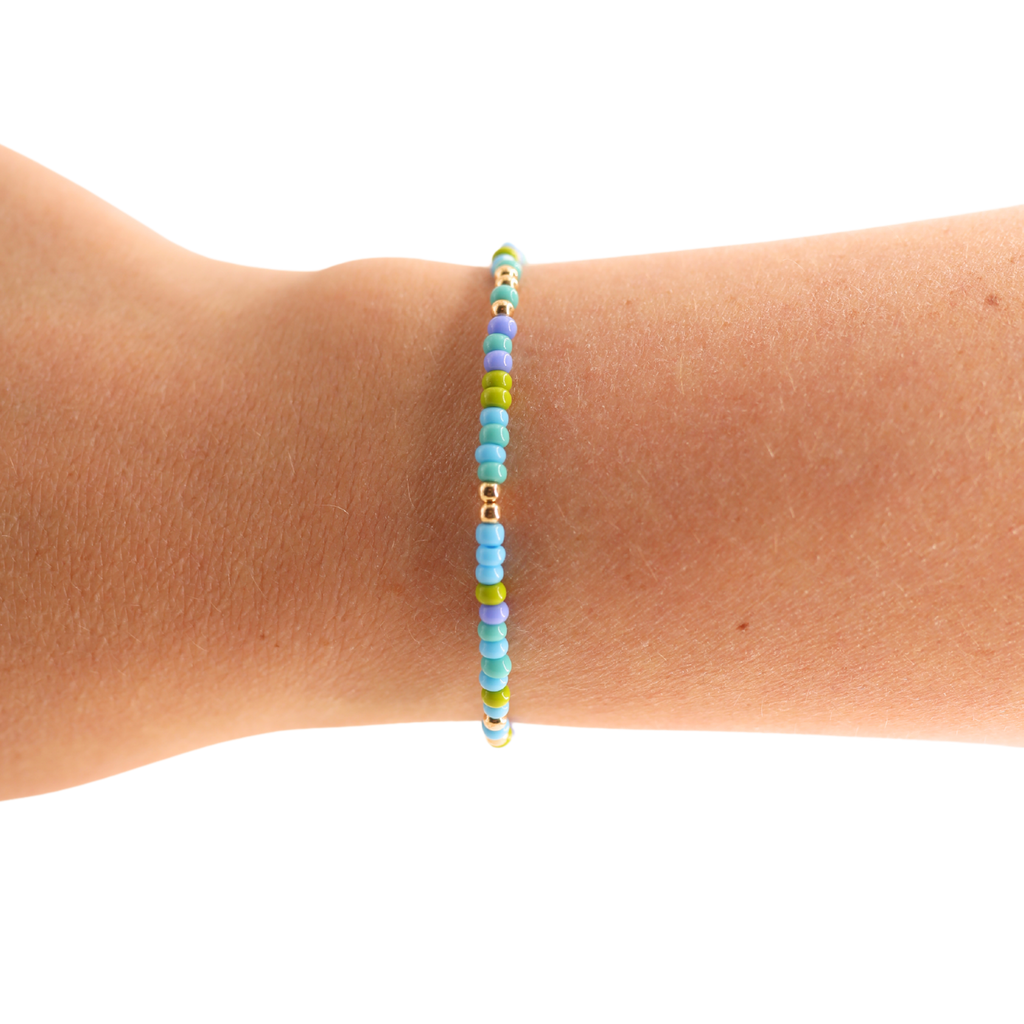 Blues & Green Sprinkle Bracelet: Standard 6.75 inch | Beaded Blondes