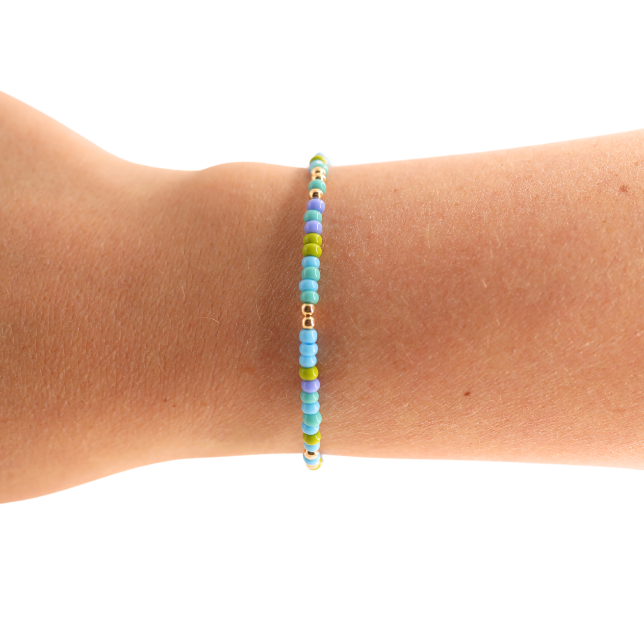 Blues & Green Sprinkle Bracelet: Standard 6.75 inch | Beaded Blondes