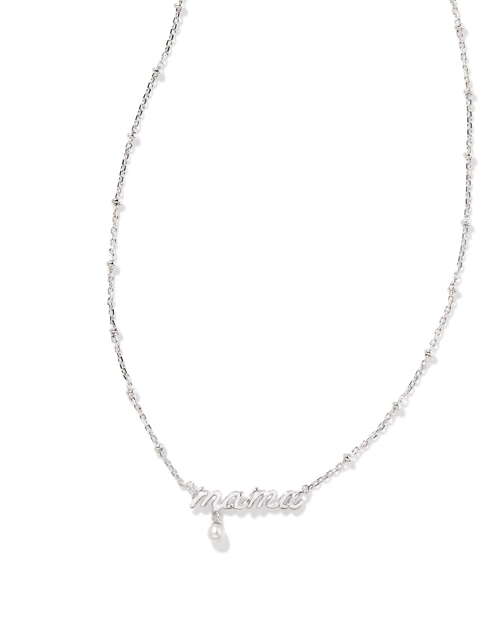 Kendra Scott Mama Script Pendant Necklace - Rhodium White Pearl