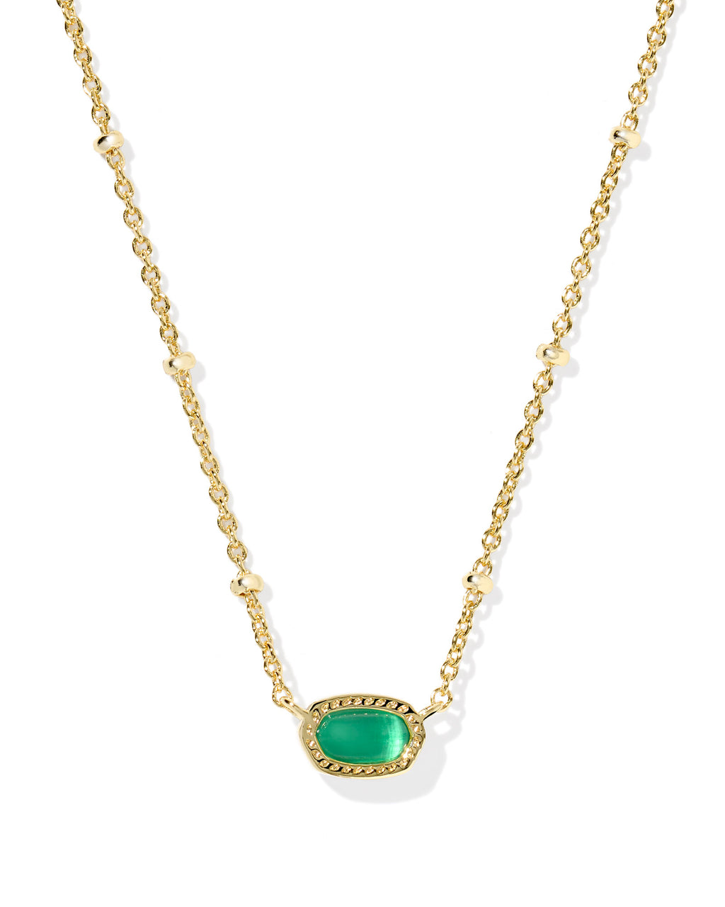 Kendra Scott Mini Elisa Satellite Short Pendant Necklace - Gold Emerald Cats Eye