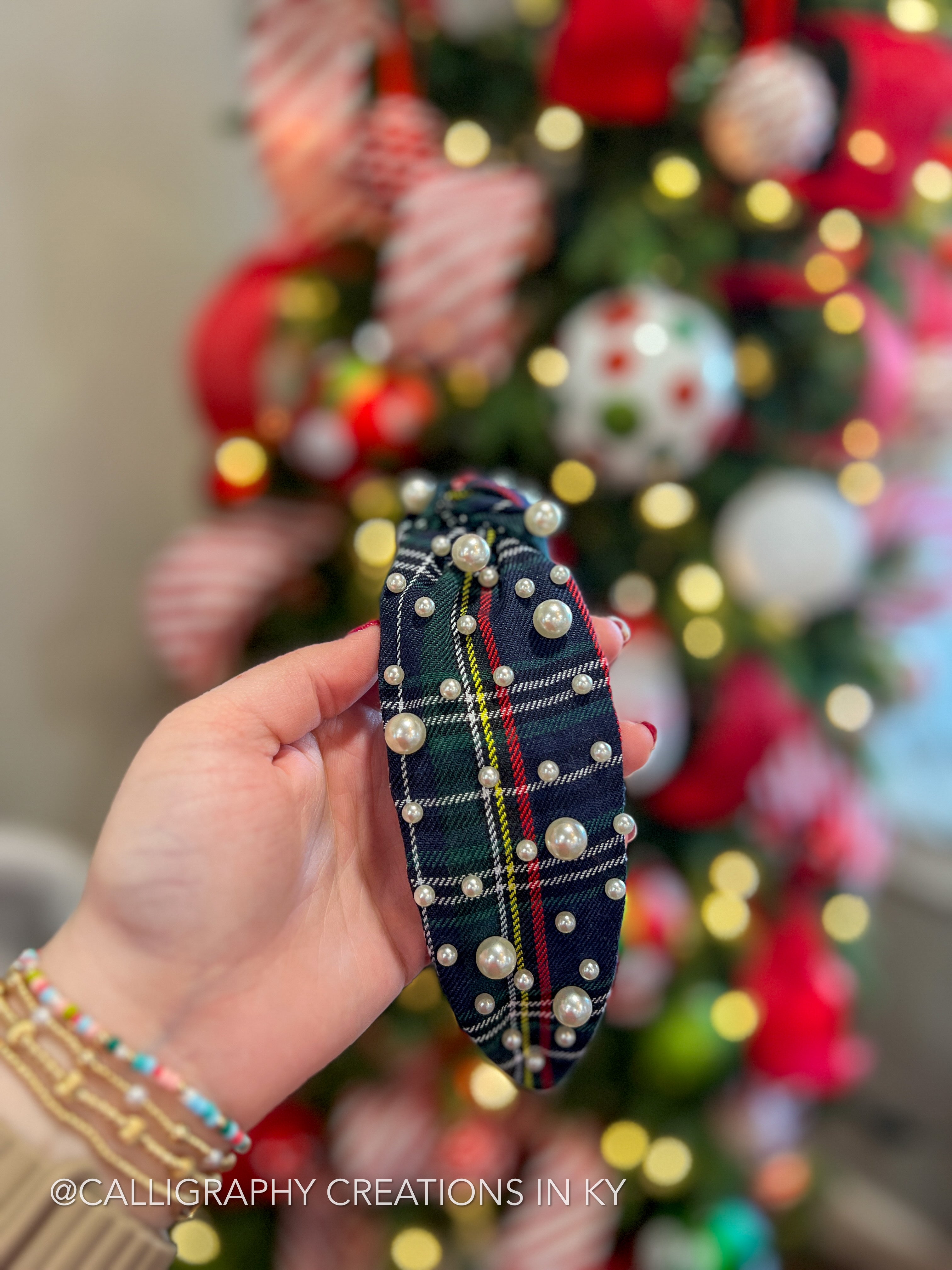 Navy Christmas Plaid Non-Headache Headband