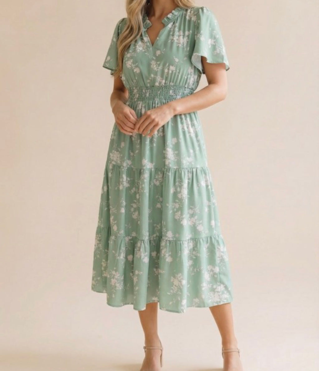 Sage Floral Dress *FINAL SALE*