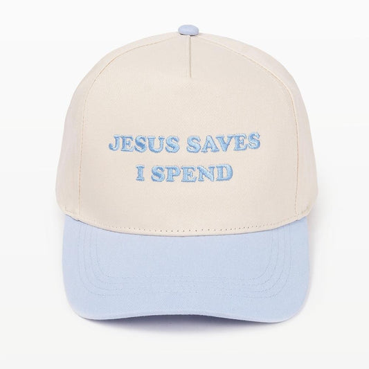 Light Blue | Jesus Saves I Spend Embroidered Trucker Hat