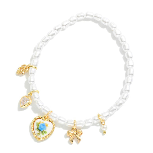 Blue | Vintage Pearl Charm Bracelet