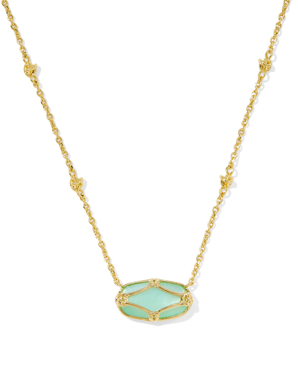 Kendra Scott Elisa Lattice Frame Short Pendant Necklace - Gold Light Green Mother Of Pear