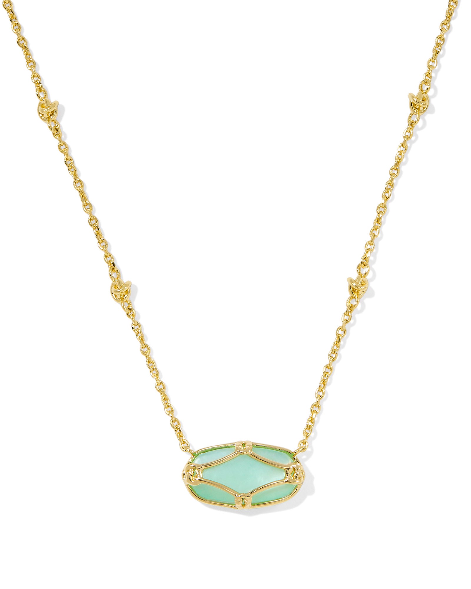 Kendra Scott Elisa Lattice Frame Short Pendant Necklace - Gold Light Green Mother Of Pear