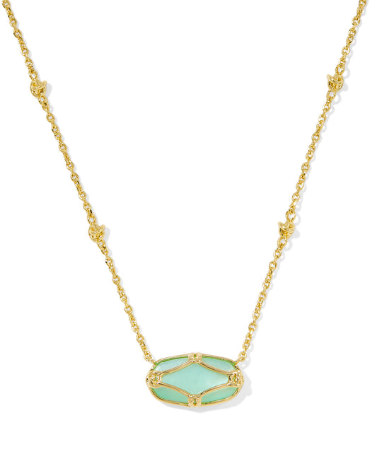 Kendra Scott Elisa Lattice Frame Short Pendant Necklace - Gold Light Green Mother Of Pear