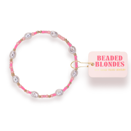 Flamingo Sprinkle Pearl Bracelet: Standard 6.75 inch | Beaded Blondes