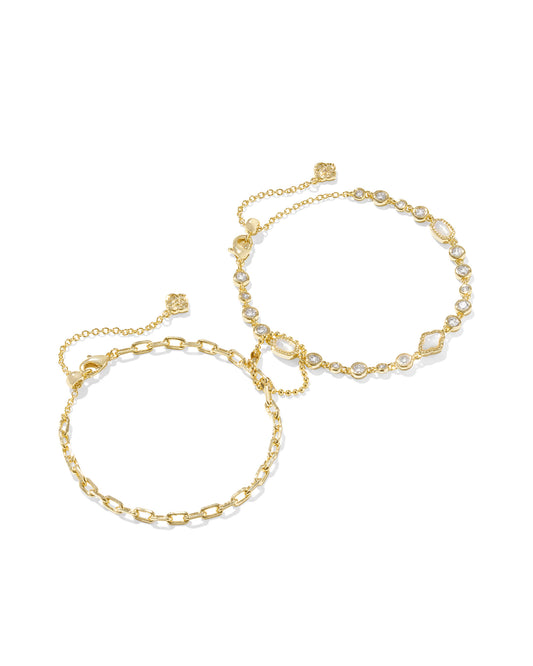 Kendra Scott Mini Elisa Abbie Set Of 2 Delicate Chain Bracelets - Gold White Mix