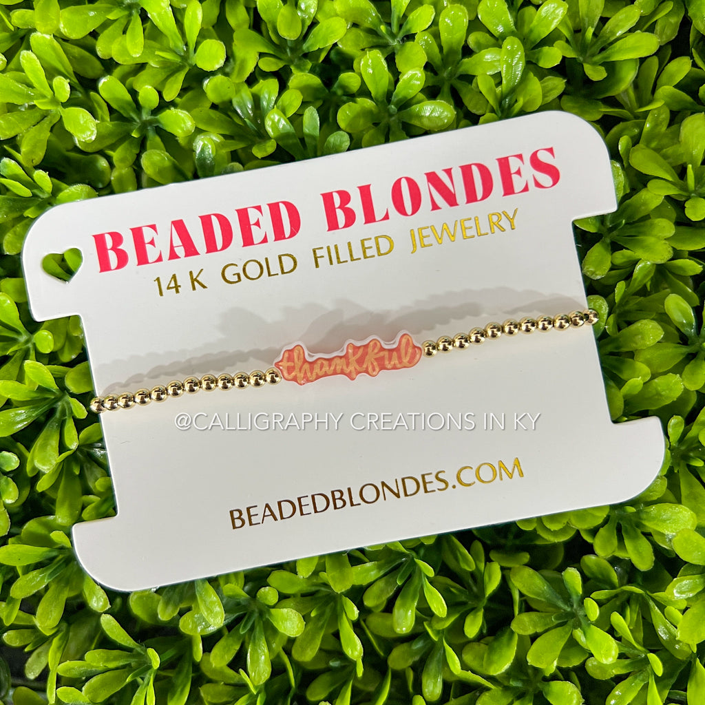 Gold Thankful Bracelet: Standard 6.75 inch | Beaded Blondes