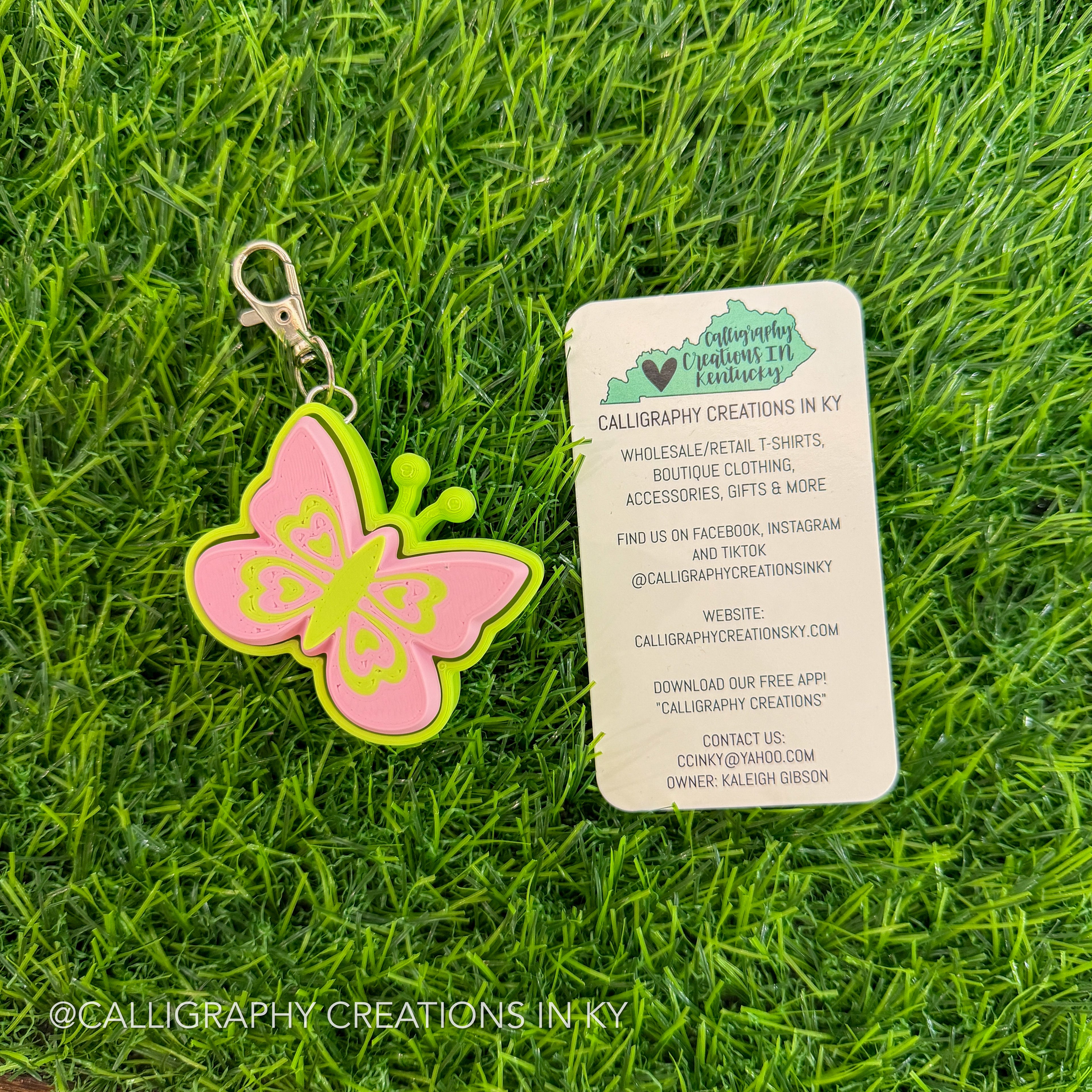 Pink/Green Butterfly Fidget Clicker Keychain