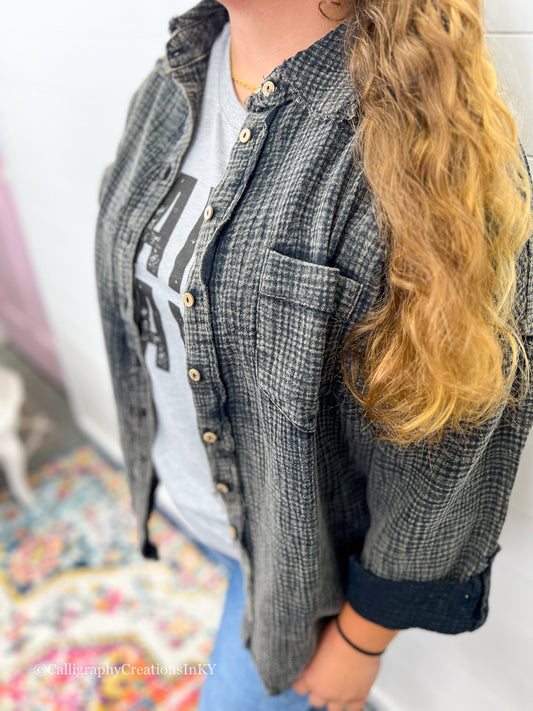Ash Black | Washed Button Down Shirt - FINAL SALE
