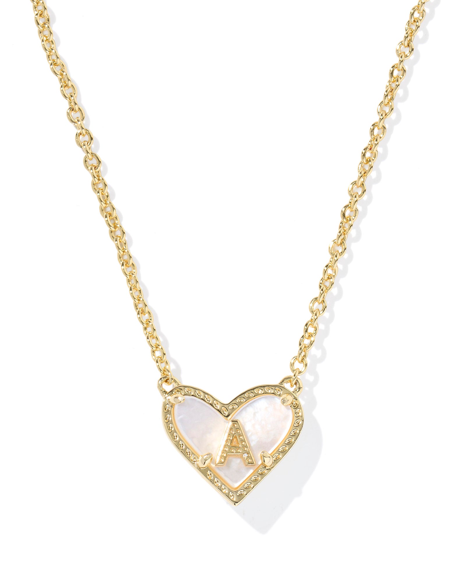 Kendra Scott Heart Letter A Short Pendant Necklace - Gold Ivory Mother Of Pearl