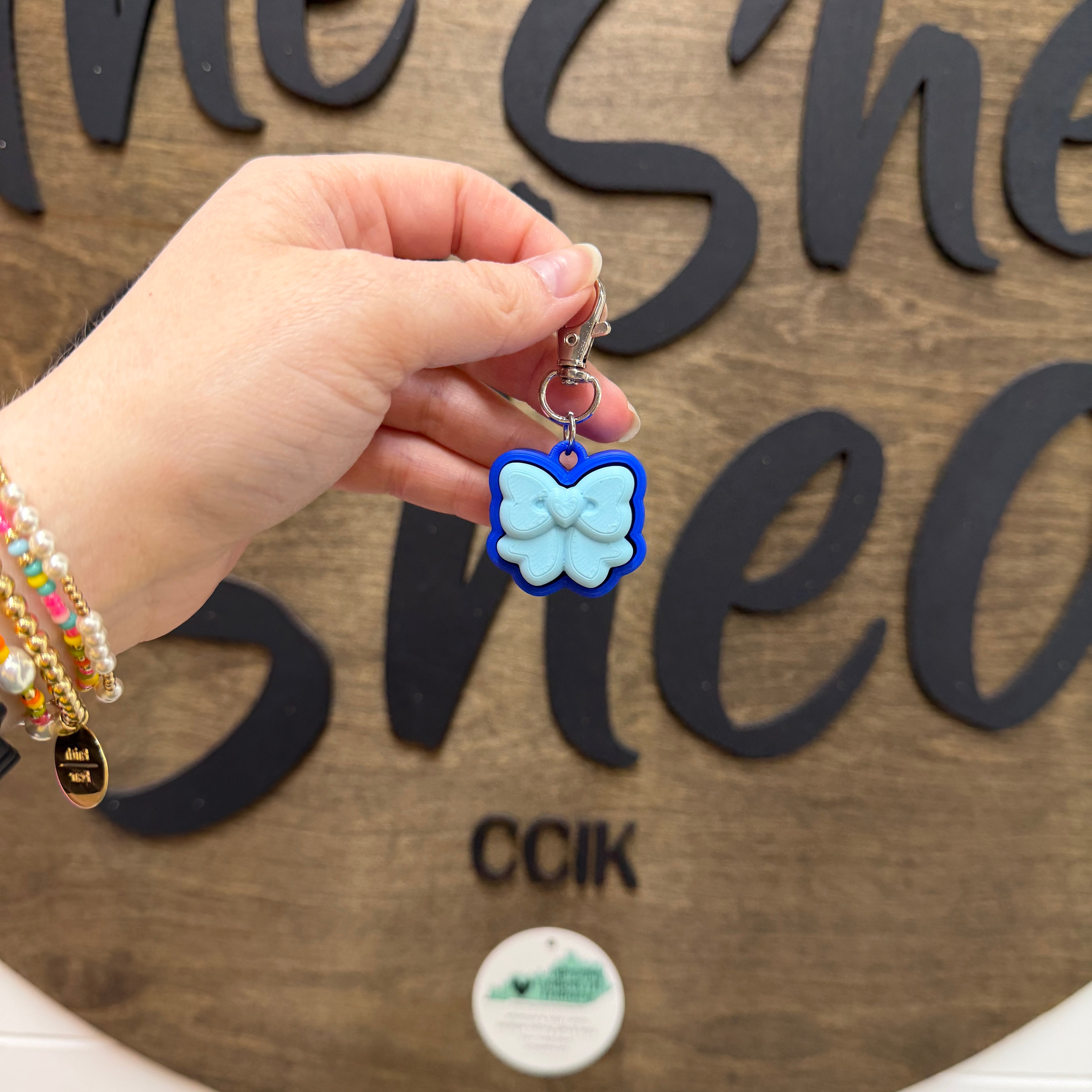 Light Blue/Royal Blue Bow Fidget Clicker Keychain
