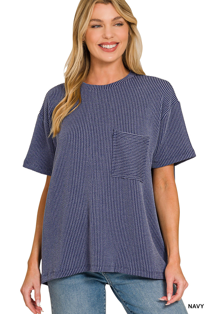 Navy | Ribbed Pocket Top