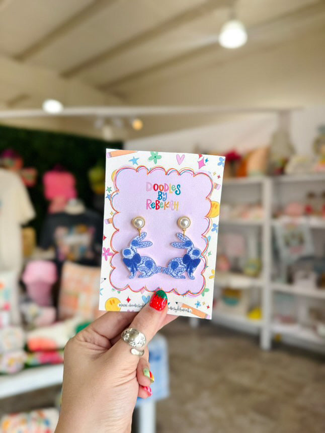 Blue Bunny Bow Earrings • Doodles By Rebekah