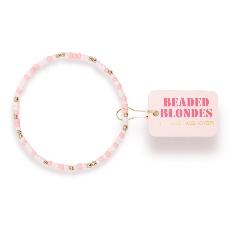 Light Pink & Luster White Sprinkle Bracelet: Standard 6.75 Inch | Beaded Blondes
