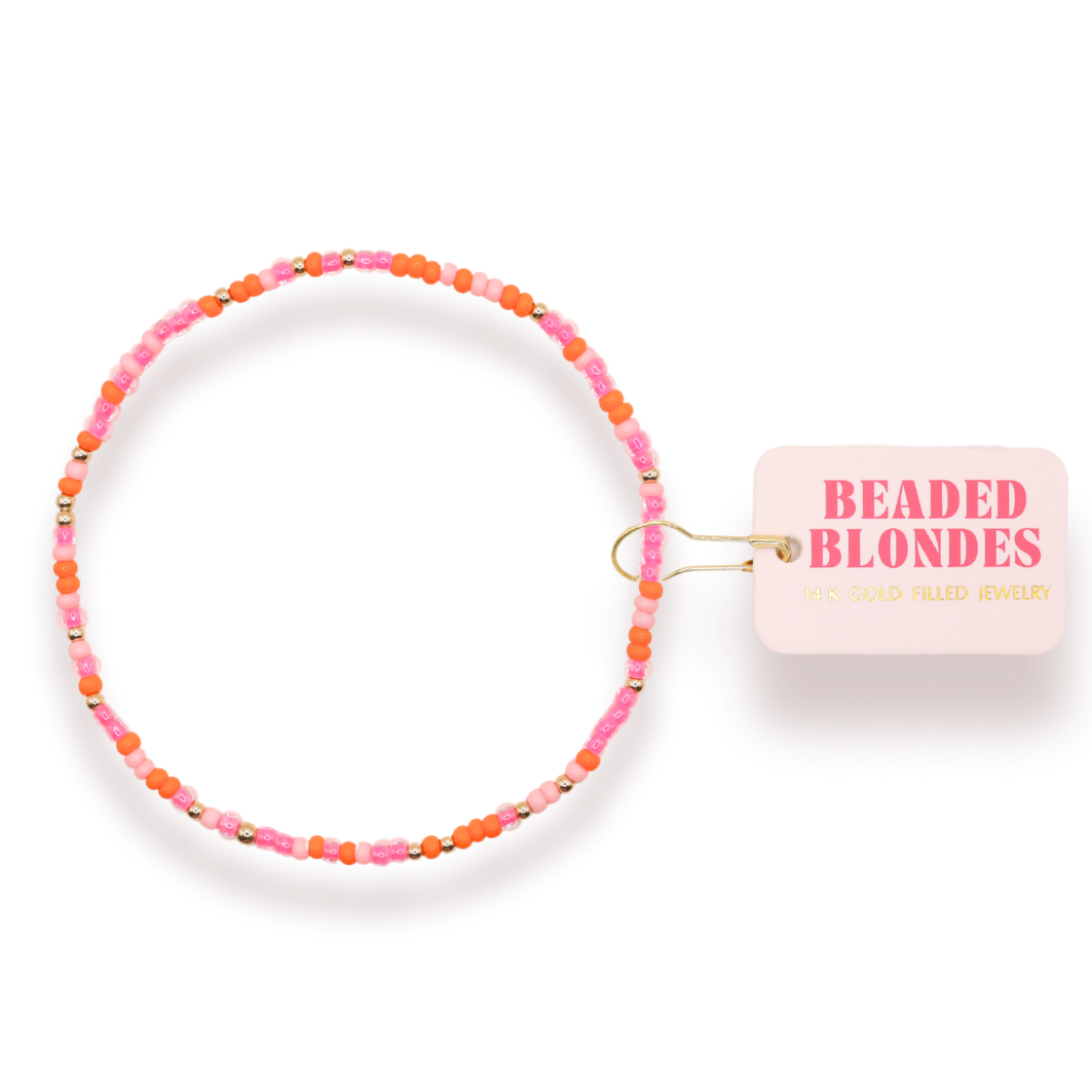 Pinks & Orange Sprinkle Bracelet: Standard 6.75 Inch | Beaded Blondes