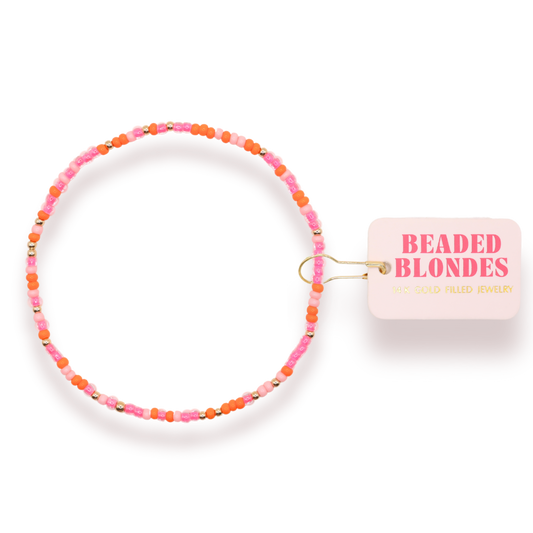 Pinks & Orange Sprinkle Bracelet: Standard 6.75 Inch | Beaded Blondes